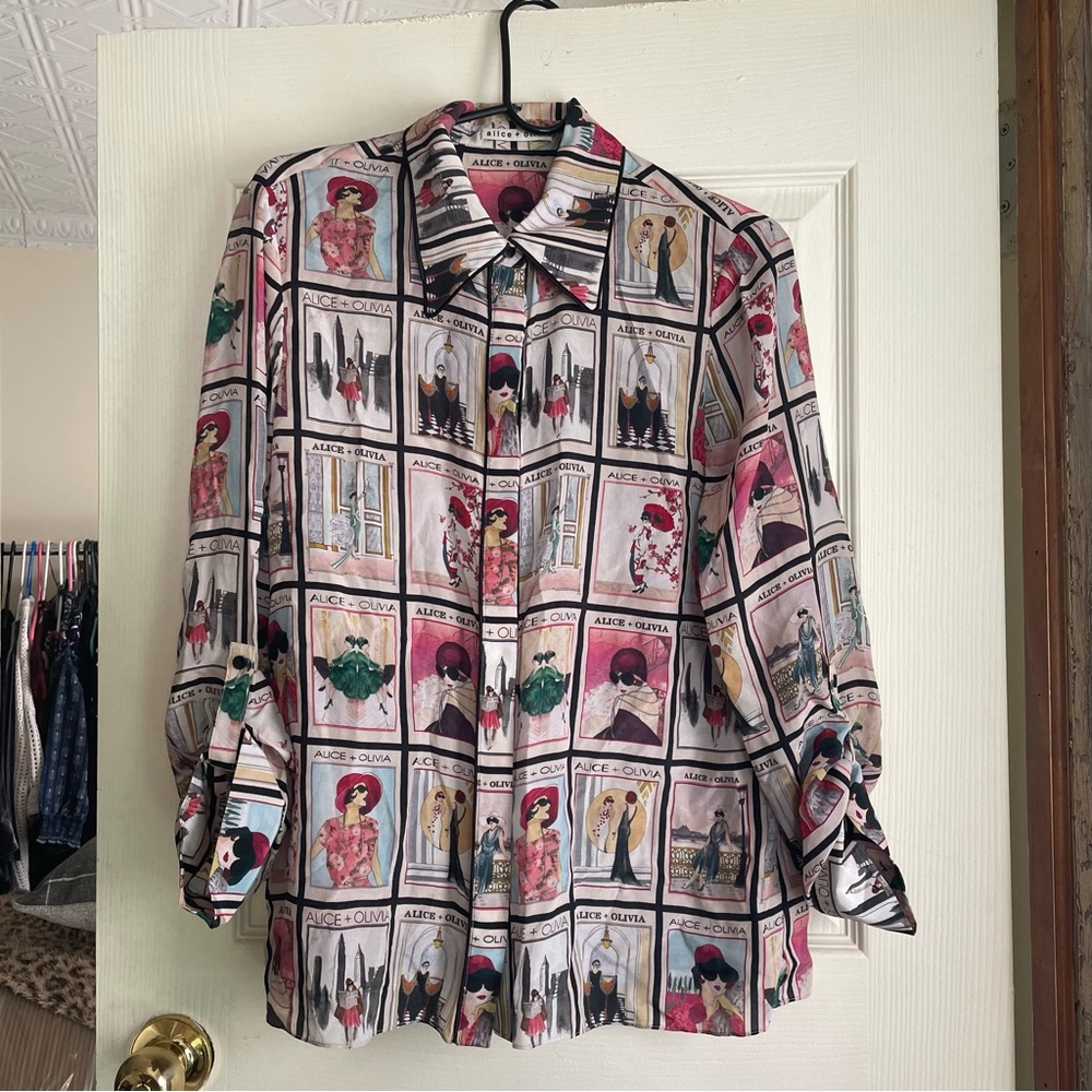 ALICE AND OLIVIA SANTANA SILK BLOUSE